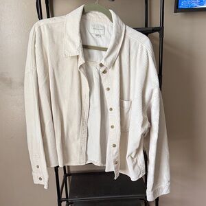 American Eagle Cream Corduroy Button-Front Jacket